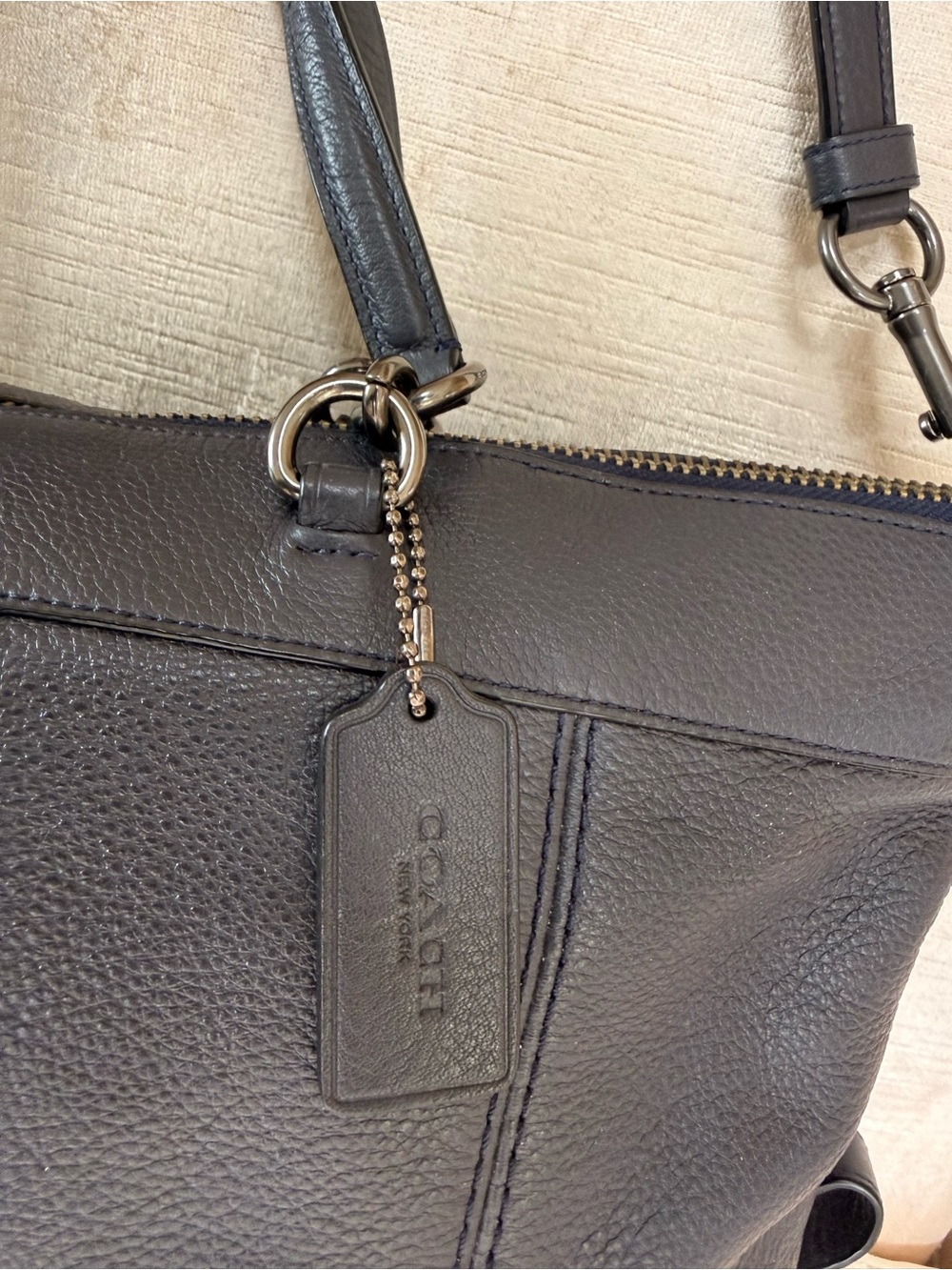 Coach Lenox F59325 Pebbled Leather Satchel Midnight Blue gunmetal hardware - Picture 5 of 11